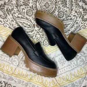 Chunky Black Faux Leather Loafers